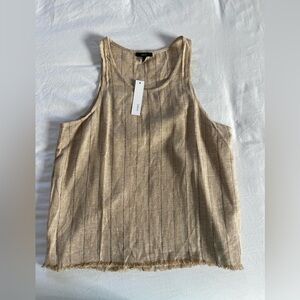 NWT Drew Linen Blend Natural Burlap Striped Frayed Hem Size Large